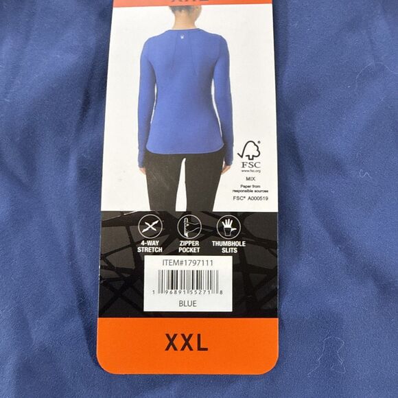 Spyder Active Women's Long Sleeve Zip Pocket Thumb Slit Stretch Top, Blue, XXL - Picture 2 of 6